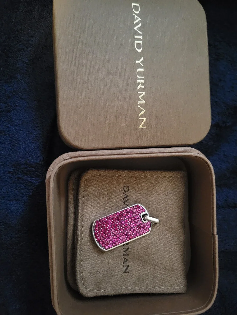 David Yurman Ruby Stone 925 Sterling Silver Dog Tag Pendant Chevron Collection
